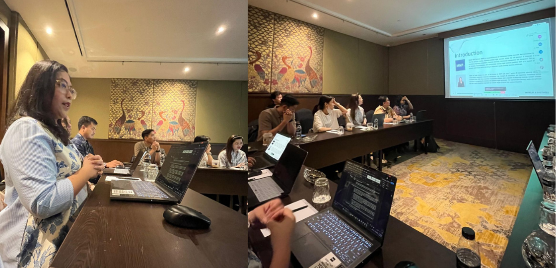 Left: Indira J. Putri, MNP Of-Counsel, delivering the training. Right: participants from M&G Life Indonesia during the session.